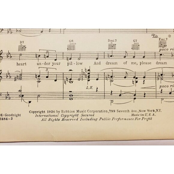 Sheet Music"Goodnight my Love" Shirley Temple Alice Faye Stowaway 1936 - Picture 4 of 5